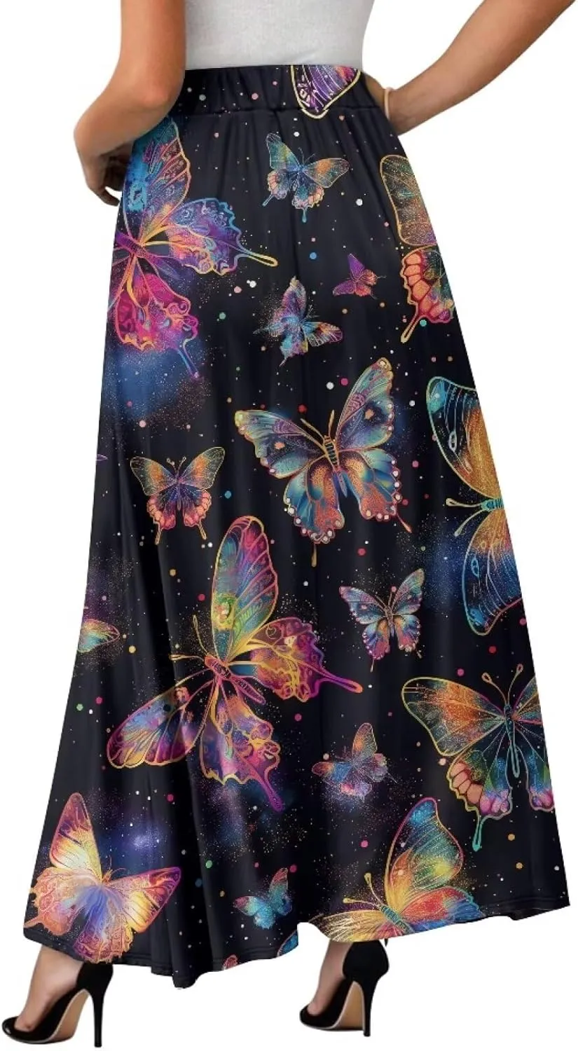 Biyejit Maxi Skirts for Women with Pockets Casual Long Skirt Midi Length Casual Skirt for Beach Party Holiday