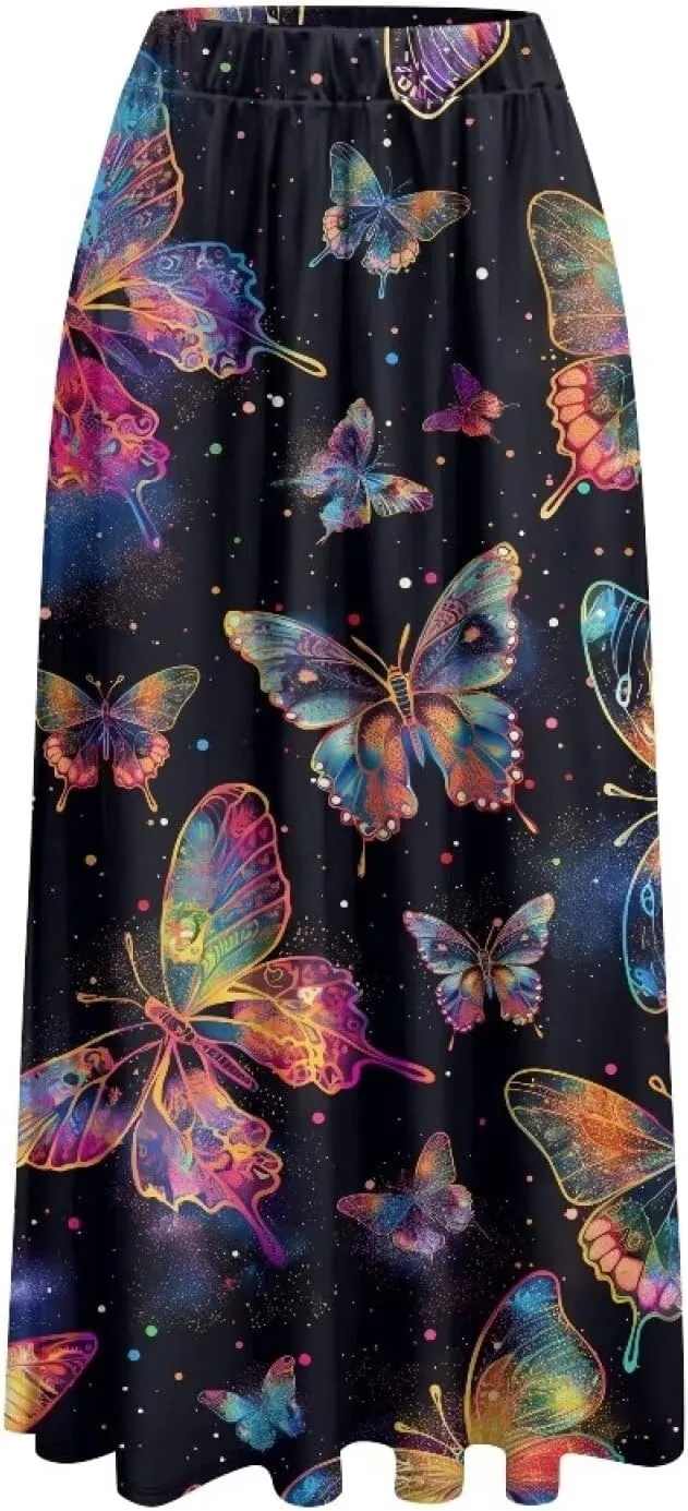Biyejit Maxi Skirts for Women with Pockets Casual Long Skirt Midi Length Casual Skirt for Beach Party Holiday