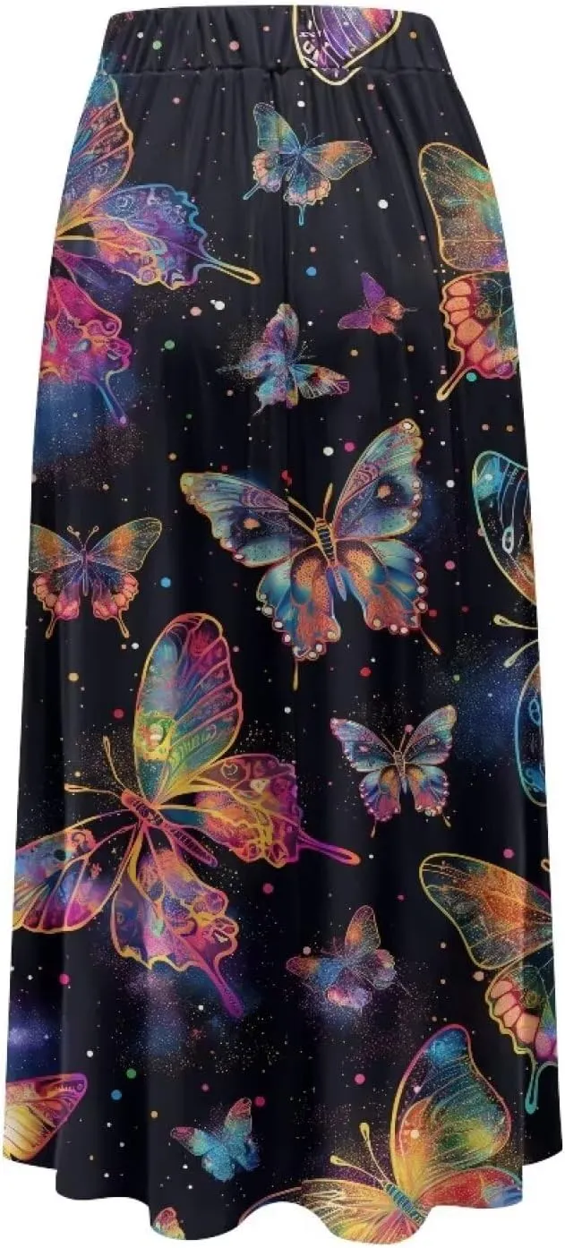 Biyejit Maxi Skirts for Women with Pockets Casual Long Skirt Midi Length Casual Skirt for Beach Party Holiday