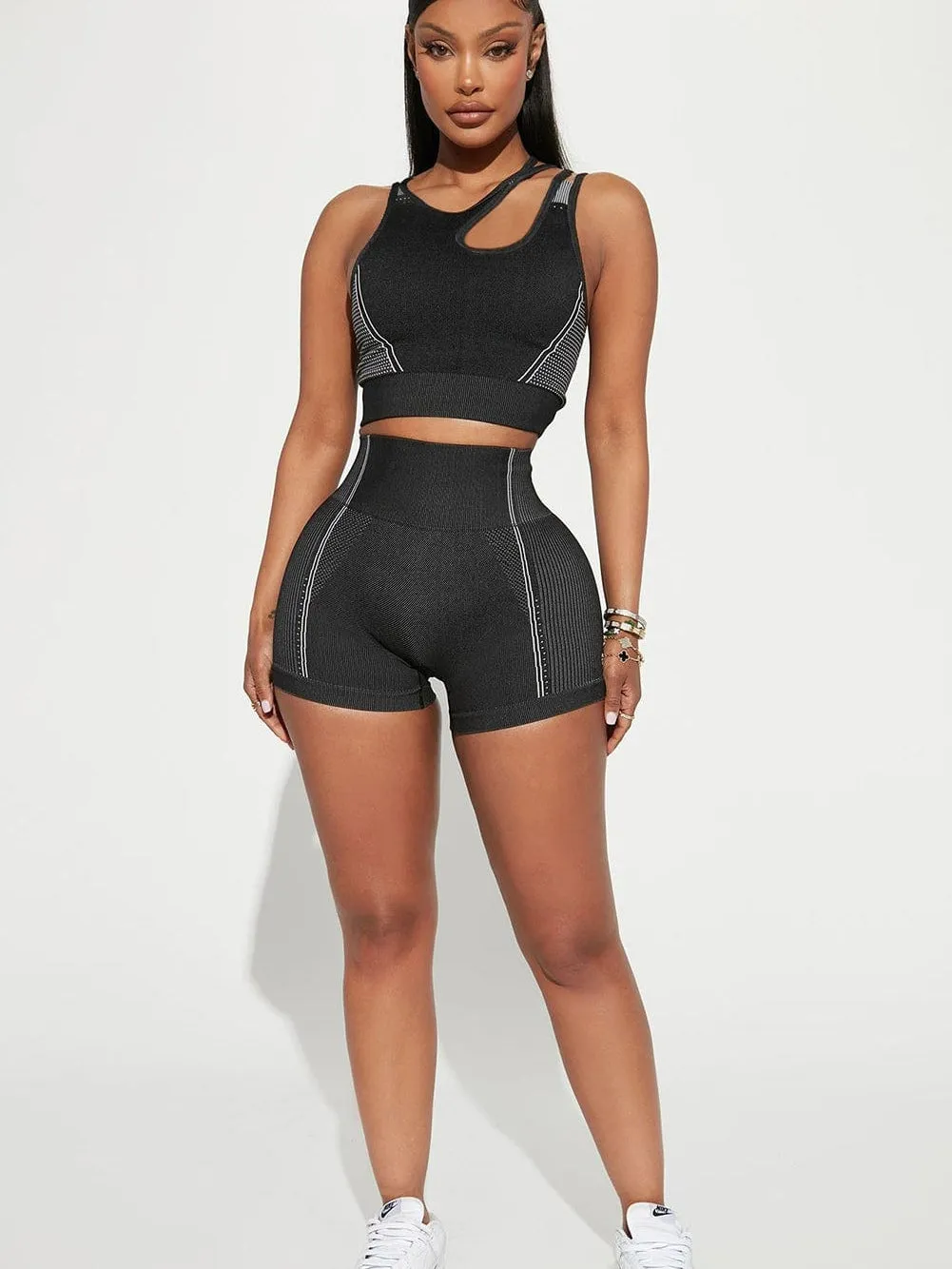 Black Activewear Set with Unique Detailing