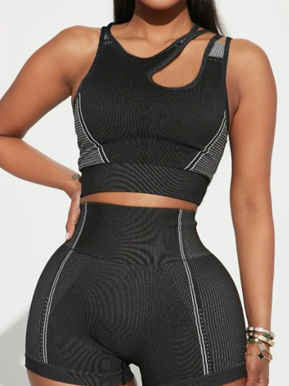 Black Activewear Set with Unique Detailing