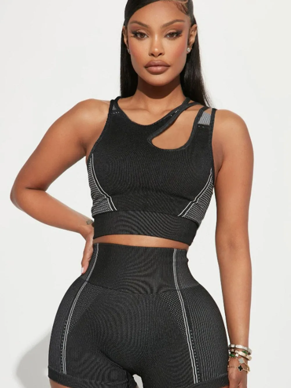 Black Activewear Set with Unique Detailing