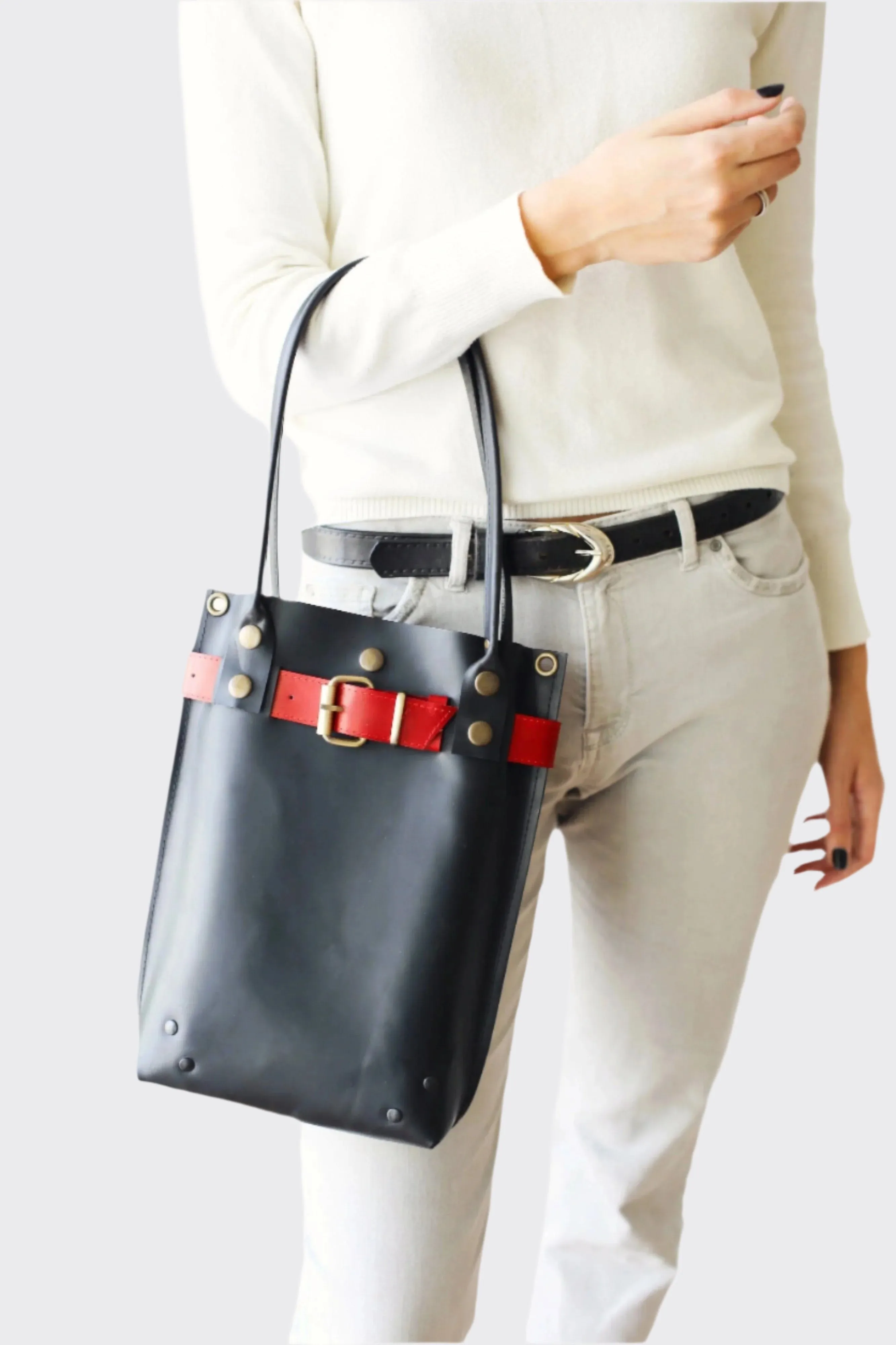 Black with Red Leather Handbag