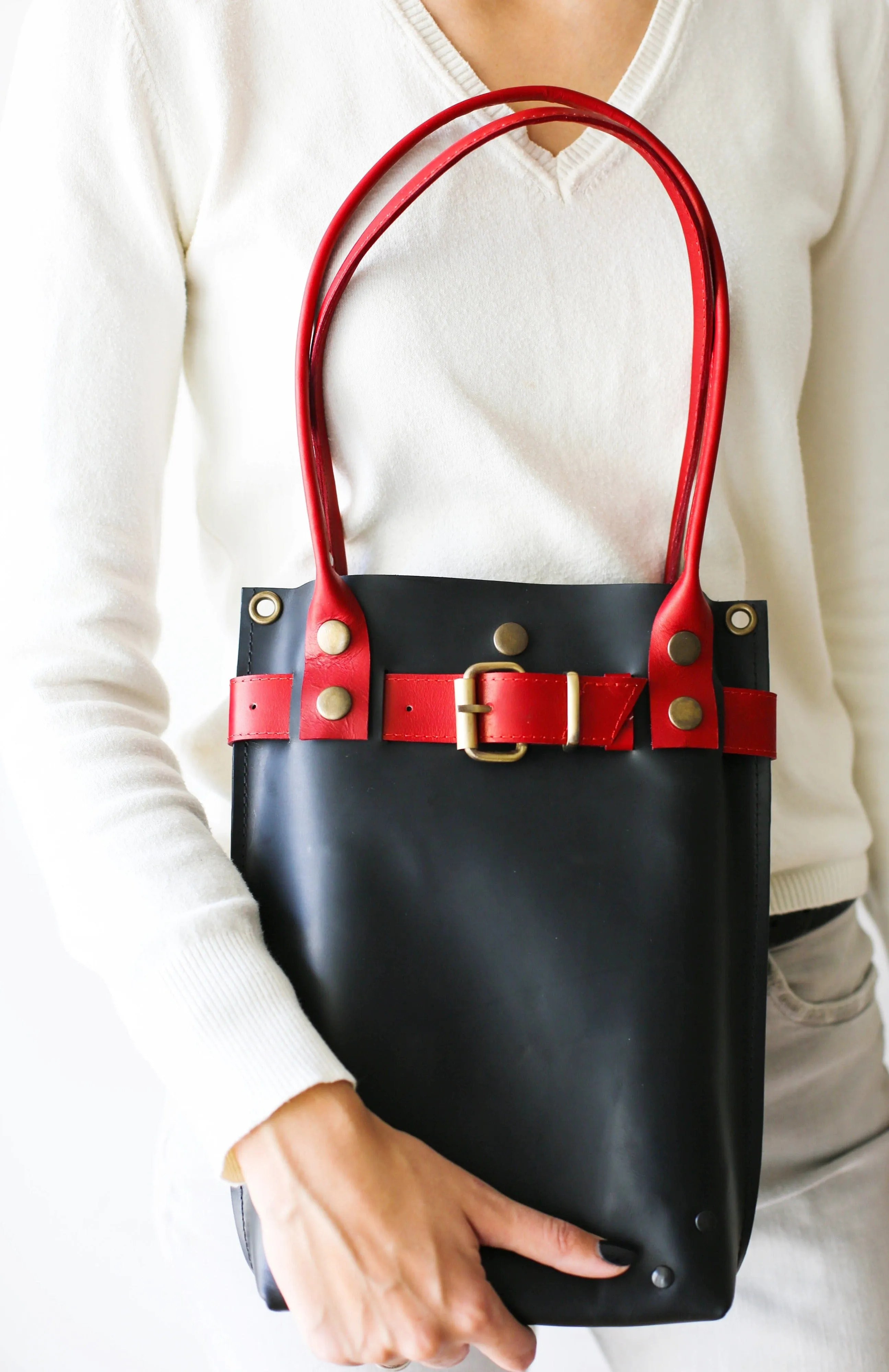 Black with Red Leather Handbag