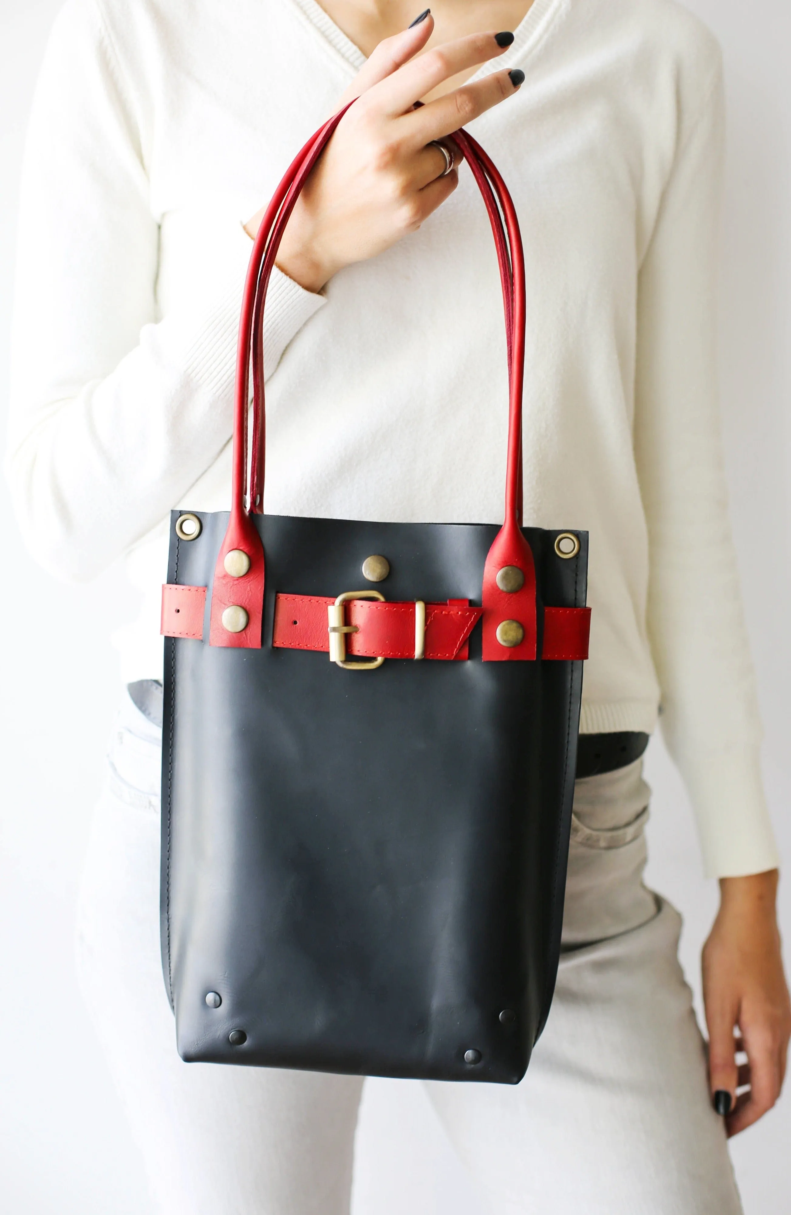 Black with Red Leather Handbag