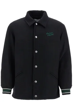 BLACK WOOL VARSITY JACKET WITH EMBROIDERY