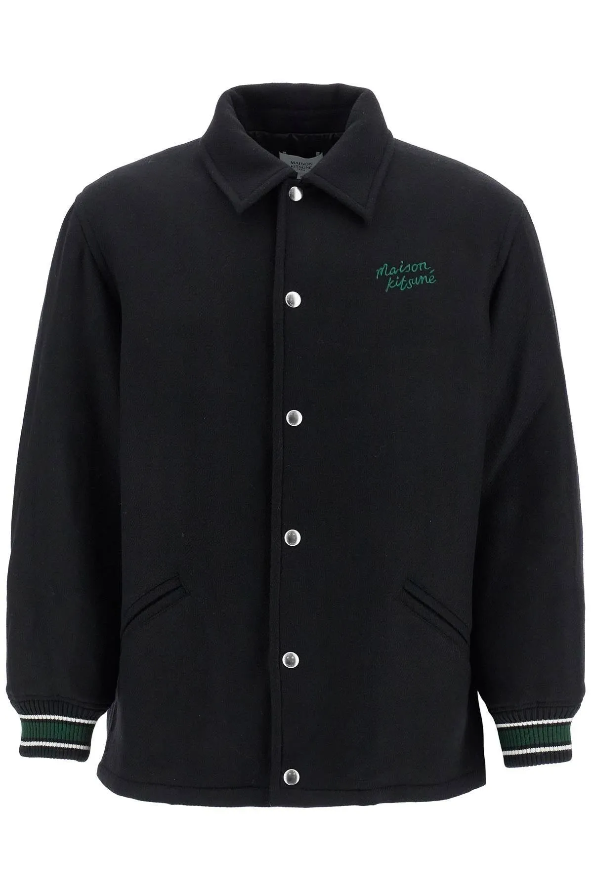BLACK WOOL VARSITY JACKET WITH EMBROIDERY