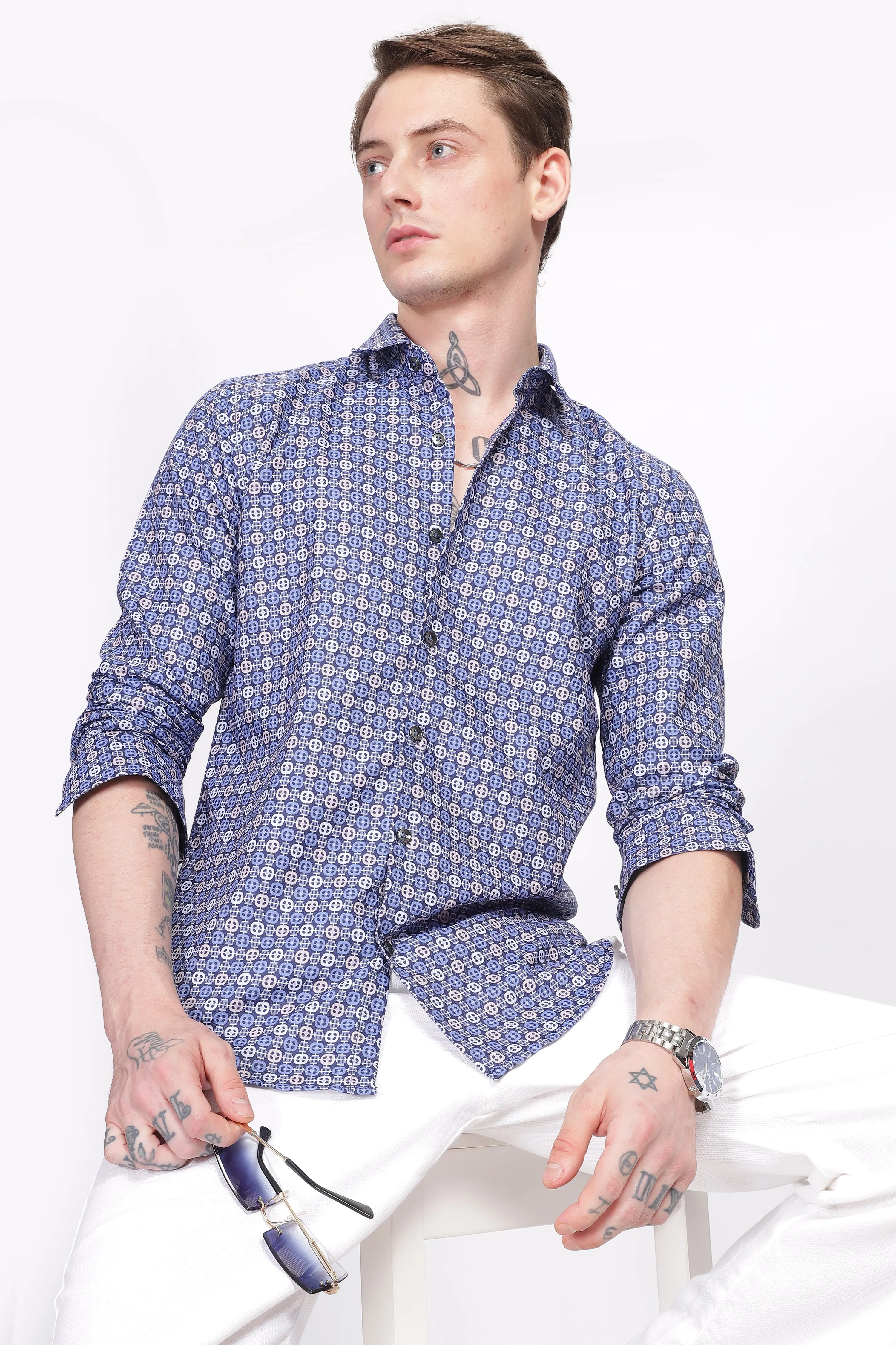Bloom Diamond Blue Printed Shirt
