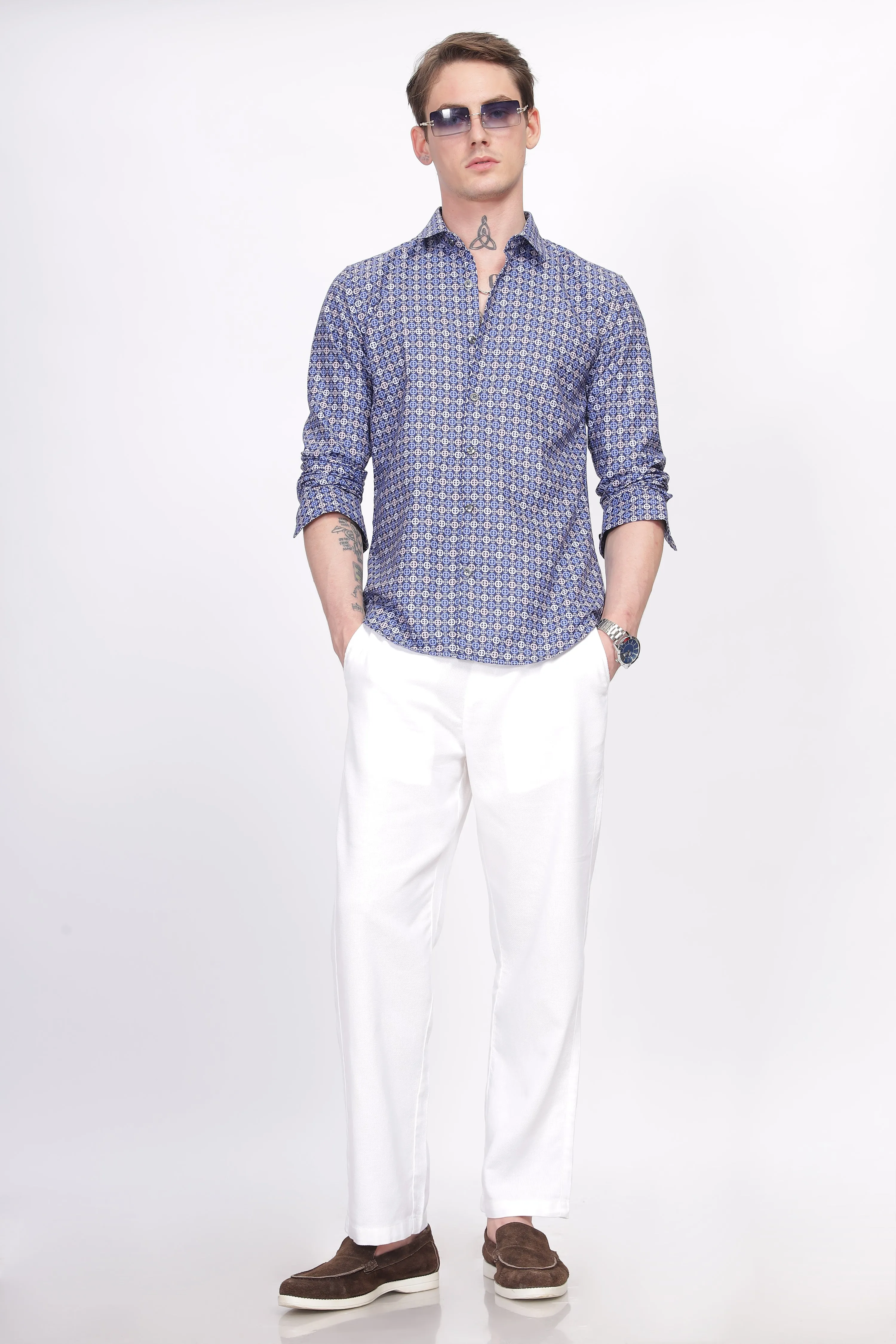 Bloom Diamond Blue Printed Shirt