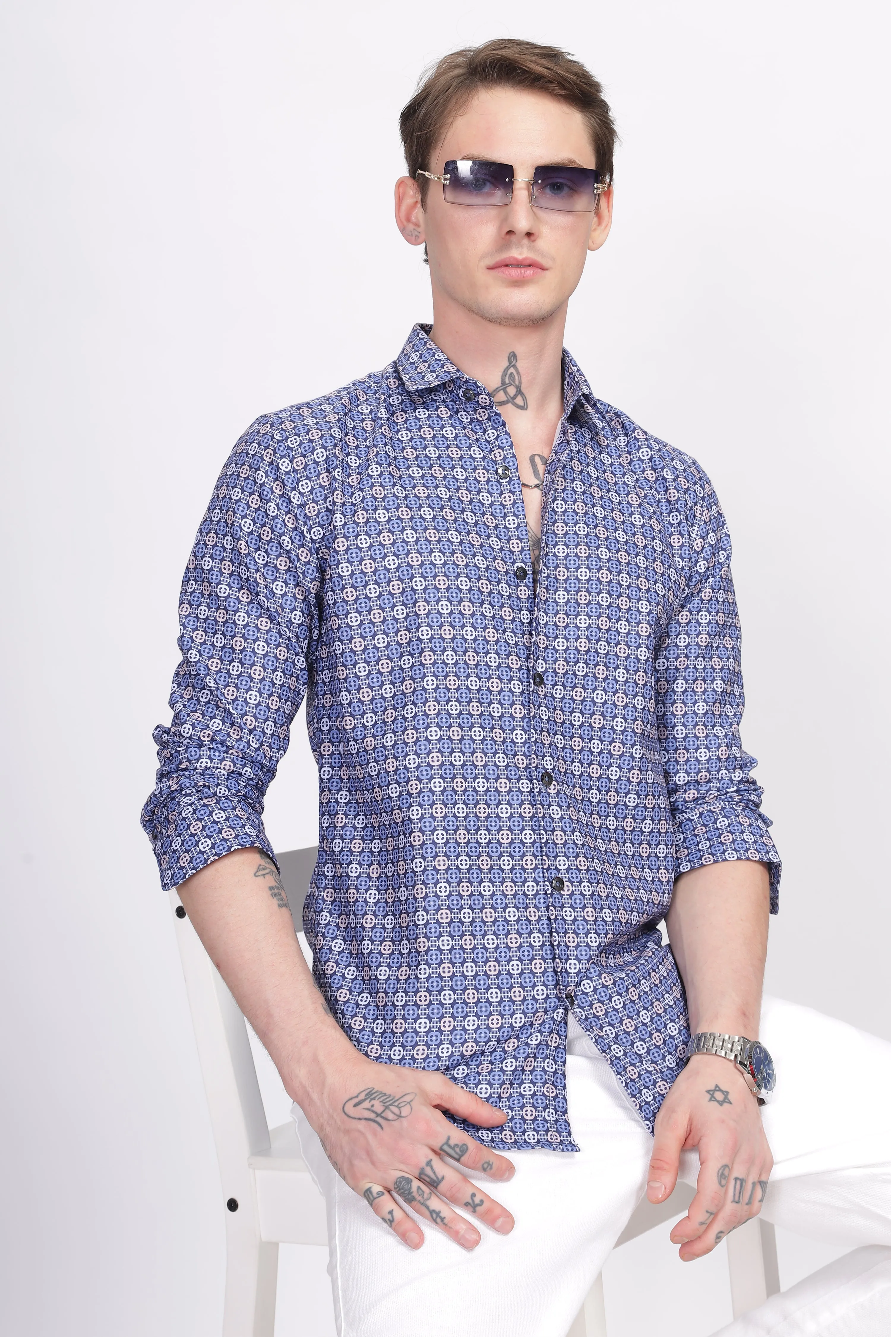 Bloom Diamond Blue Printed Shirt