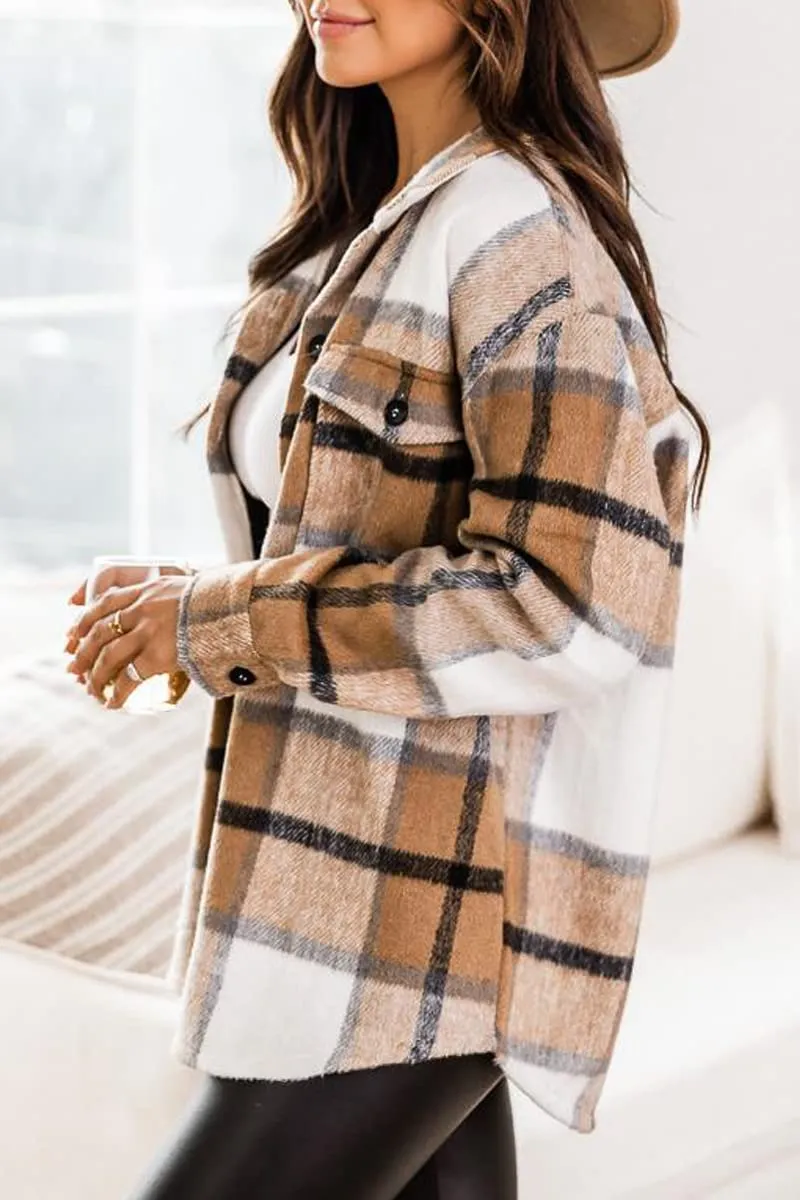 Blue Womens Casual Plaid Shacket Wool Blend Button Down Long Sleeve Shirt Fall Jacket Shackets - AUTOMET