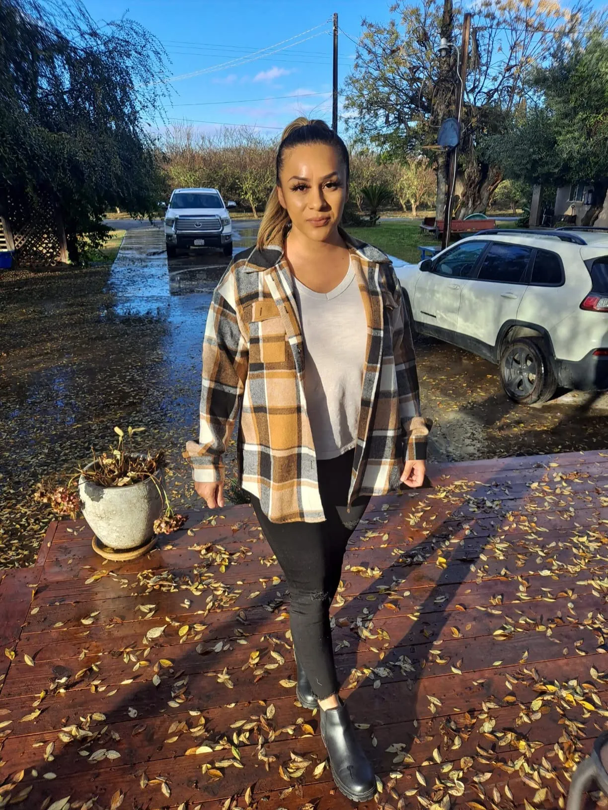 Blue Womens Casual Plaid Shacket Wool Blend Button Down Long Sleeve Shirt Fall Jacket Shackets - AUTOMET