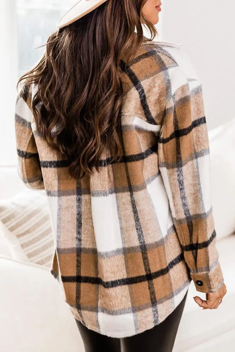 Blue Womens Casual Plaid Shacket Wool Blend Button Down Long Sleeve Shirt Fall Jacket Shackets - AUTOMET