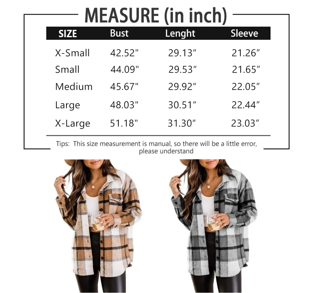 Blue Womens Casual Plaid Shacket Wool Blend Button Down Long Sleeve Shirt Fall Jacket Shackets - AUTOMET