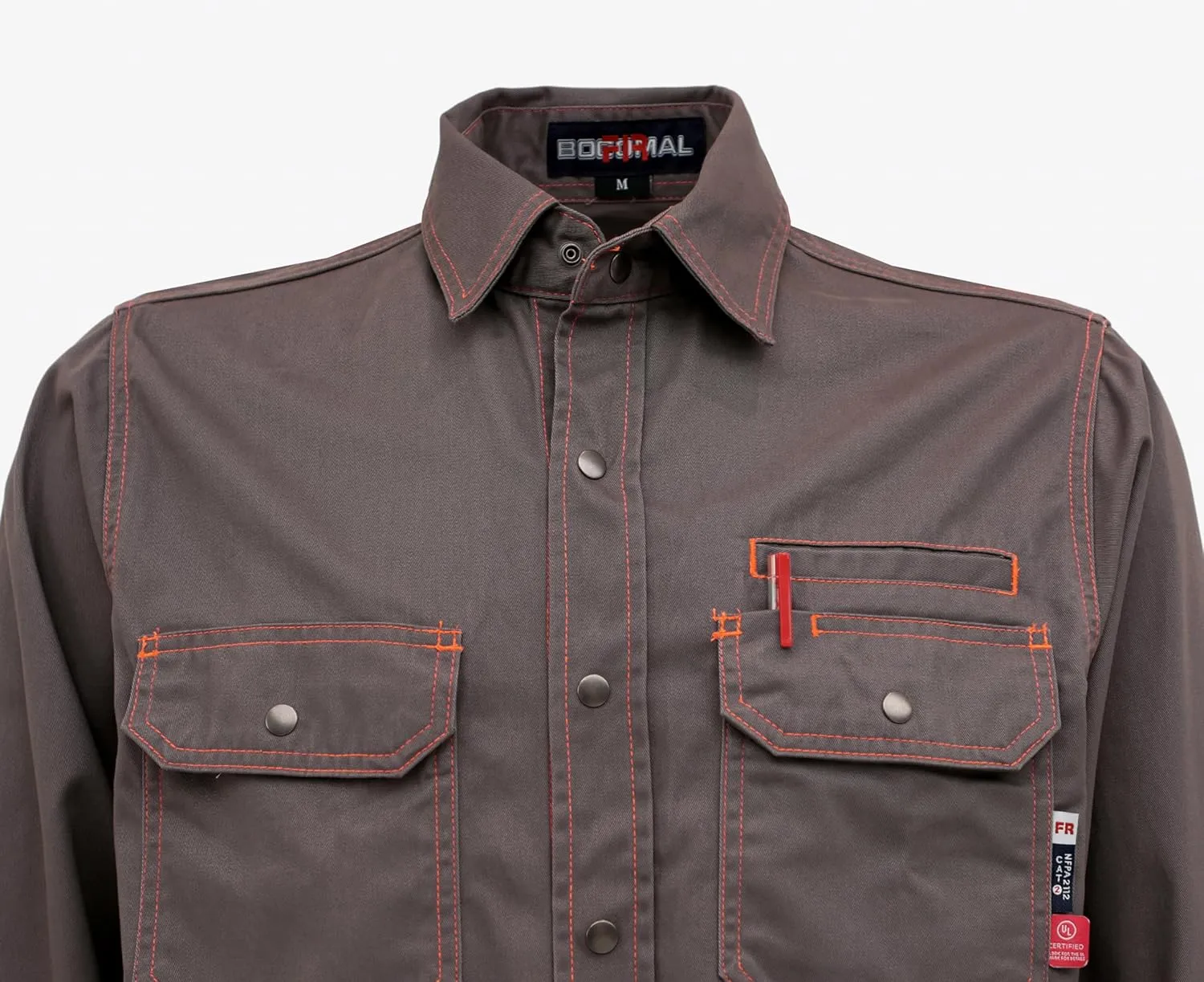 BOCOMAL FR Shirts for Men Snaps Down 7.5oz Water Repellent Fire Resistant Welding Jackets-NFPA2112 CAT2