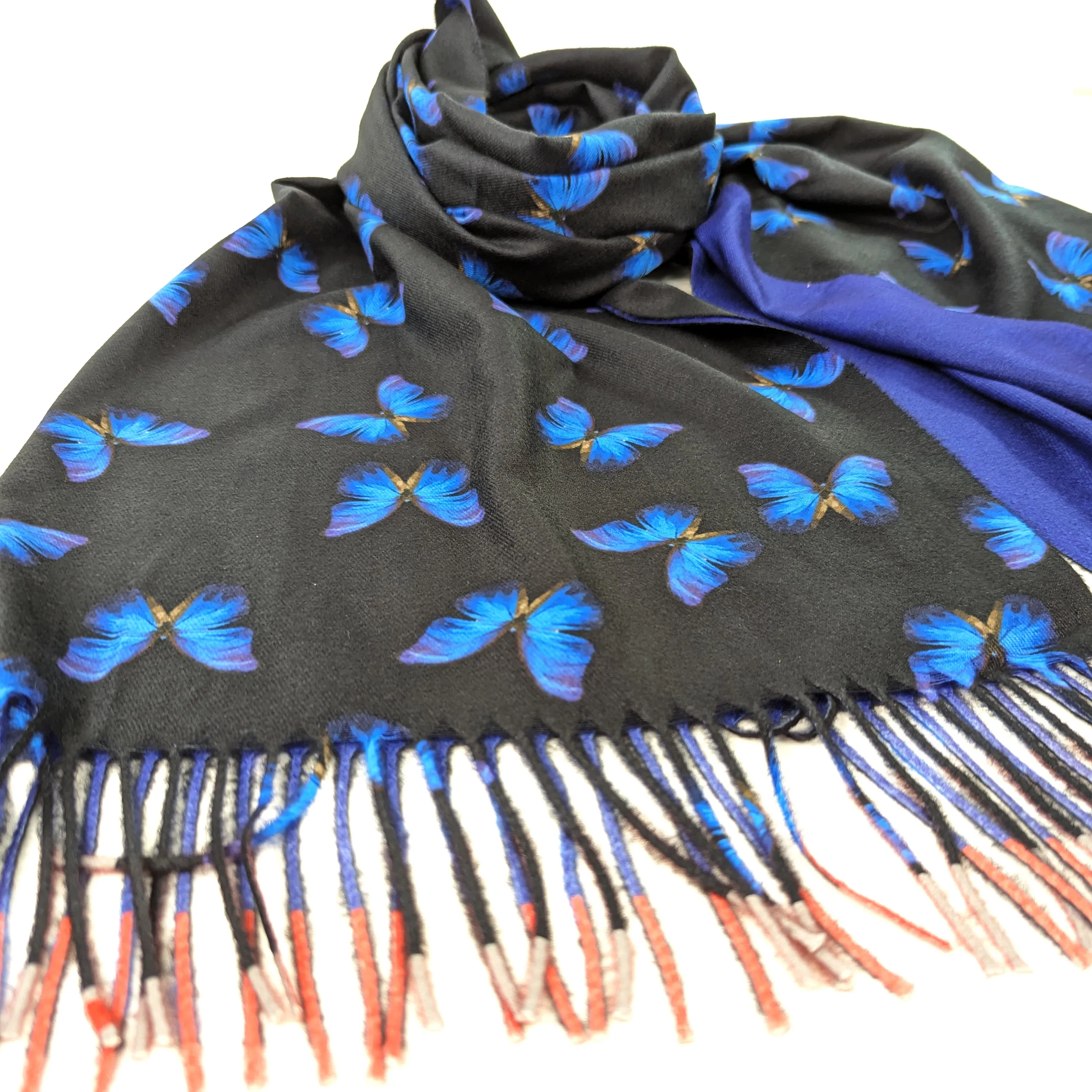 Brilliant Blue Butterfly Pashmina Style Scarf