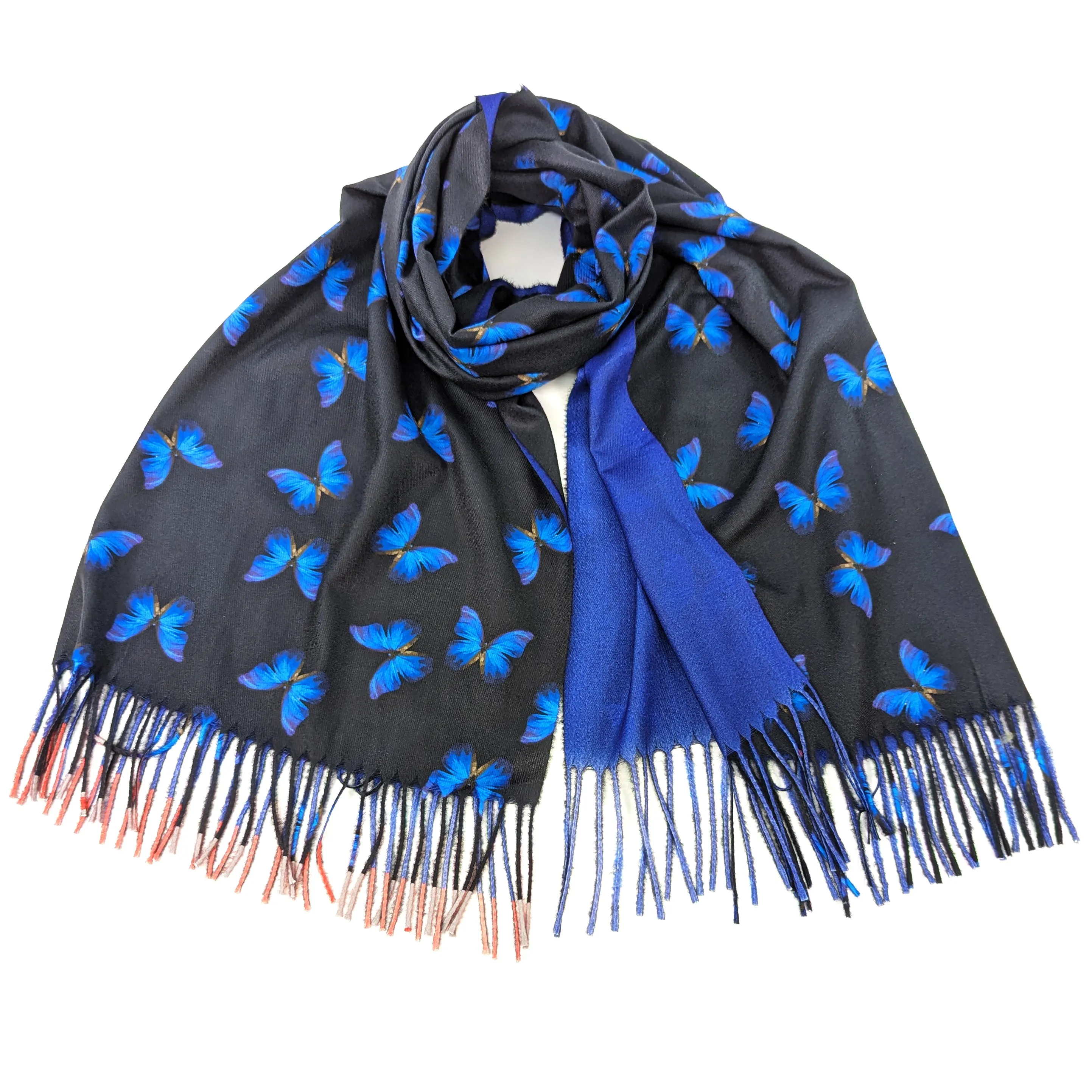 Brilliant Blue Butterfly Pashmina Style Scarf