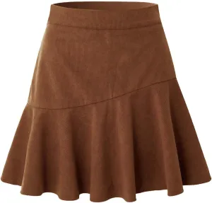 BTDECLAR Women's Corduroy Mini Skirt High Waisted Zip Up Pleated A Line Short Skater Skirt Casual Fall Spring Flared Skirts