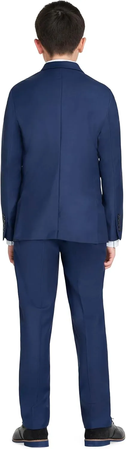 Calvin Klein Boys' Bi-Stretch Blazer Suit Jacket, 2-Button Single Breasted Closure, Buttoned Cuffs & Front Flap Pockets