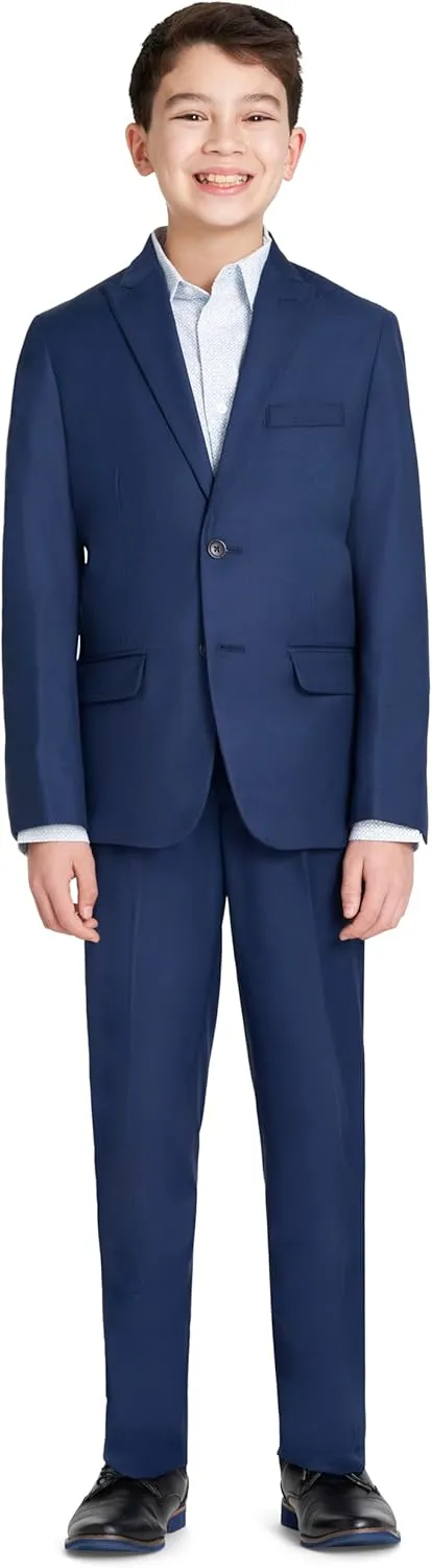 Calvin Klein Boys' Bi-Stretch Blazer Suit Jacket, 2-Button Single Breasted Closure, Buttoned Cuffs & Front Flap Pockets
