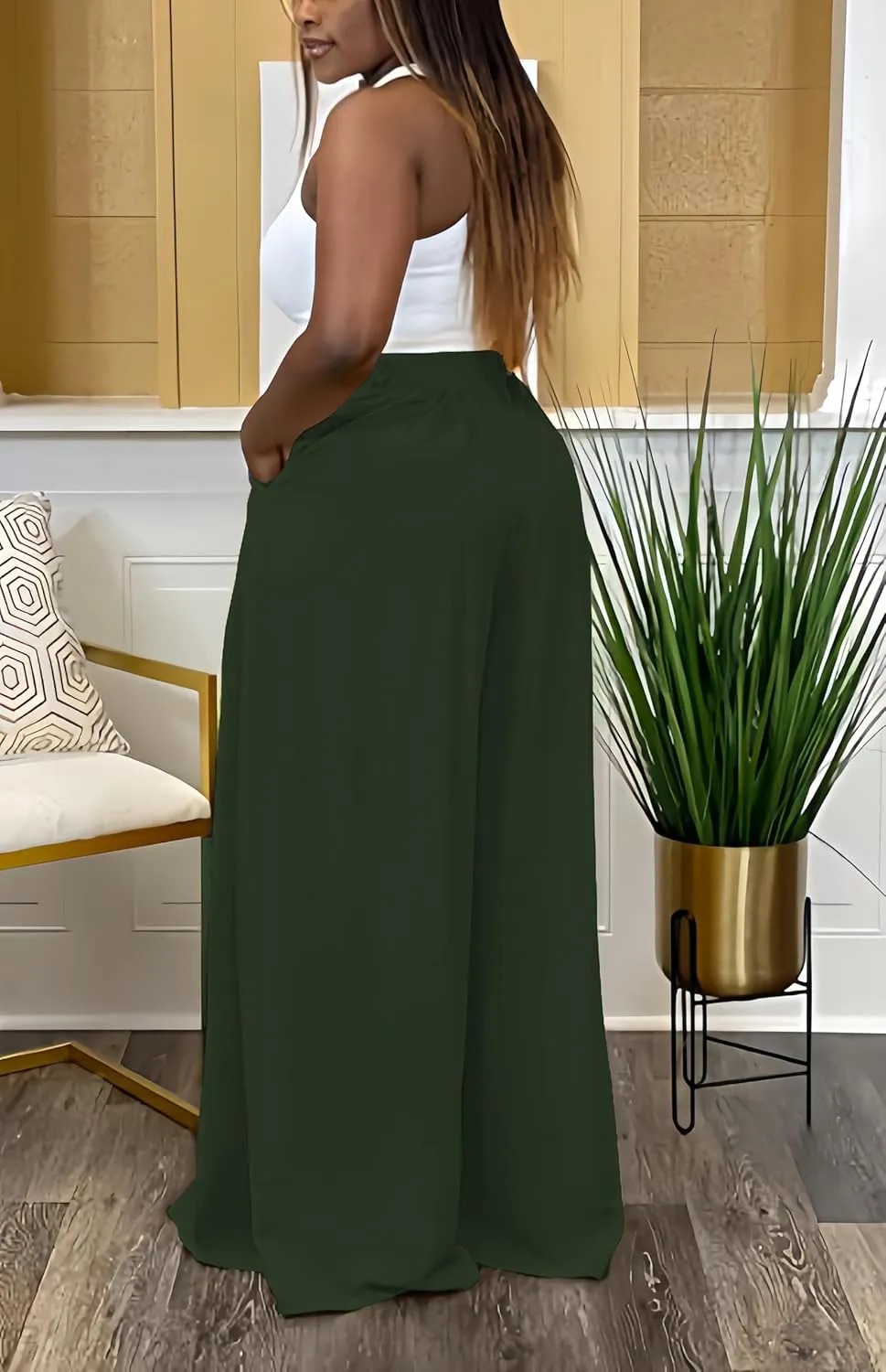 Casual Palazzo Pants for Women Lounge Pants Wide Leg Trousers Women Skirt Pants with Elastic Waistband