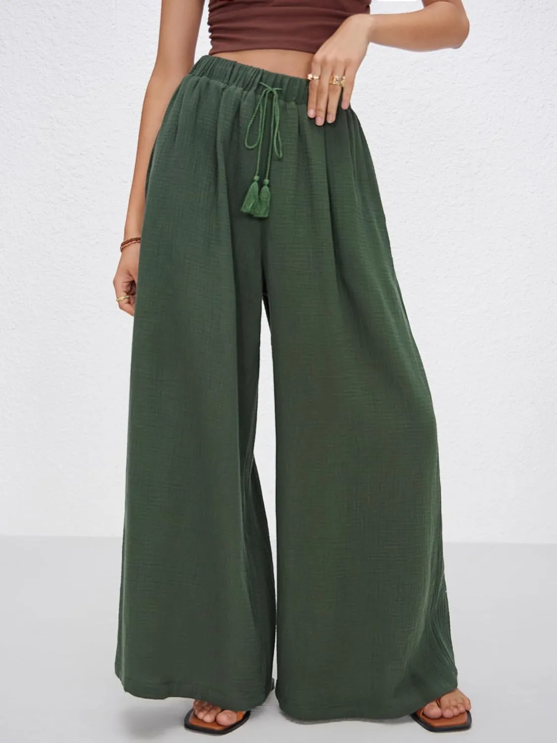 CIDER Women's High Waisted Wide Leg Pants with Pockets Drawstring Palazzo Business Casual Dress Pants Loose Trousers