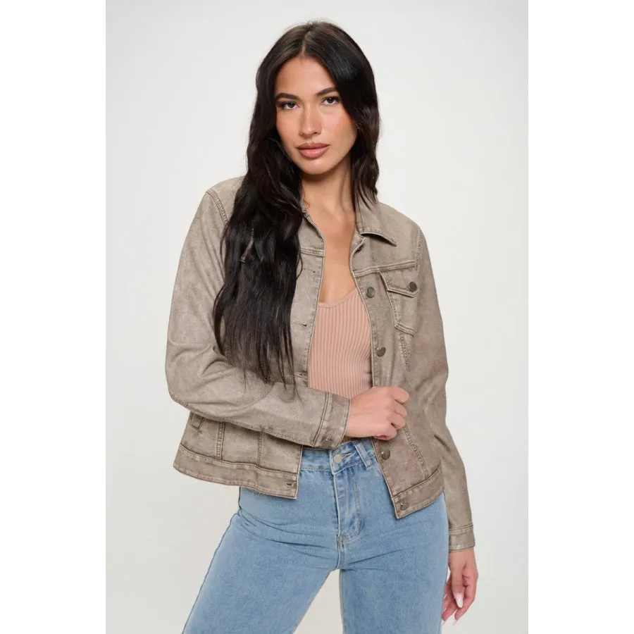 Coalition LA Button Down Cargo Vegan Leather Shacket
