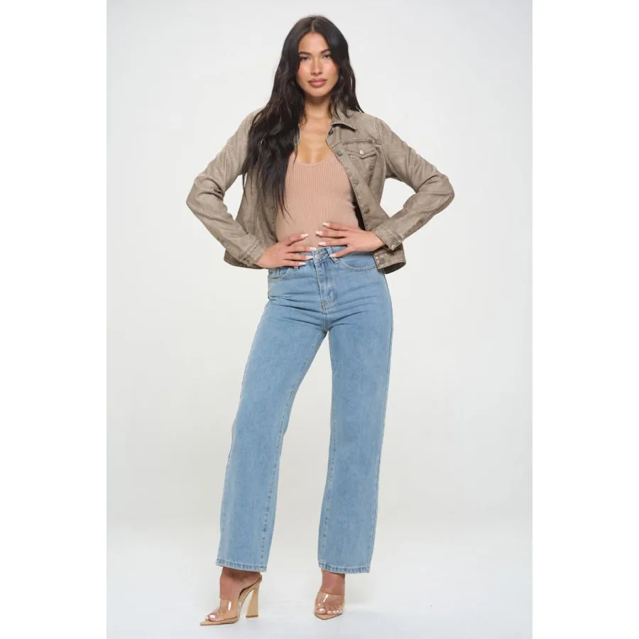 Coalition LA Button Down Cargo Vegan Leather Shacket