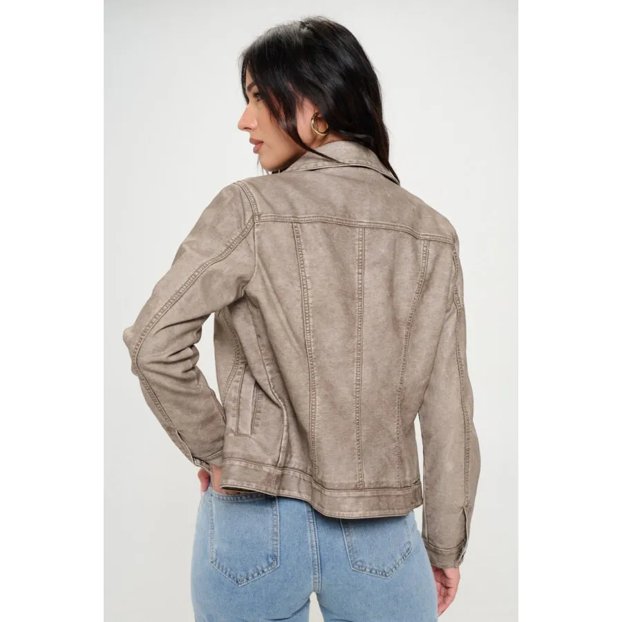 Coalition LA Button Down Cargo Vegan Leather Shacket