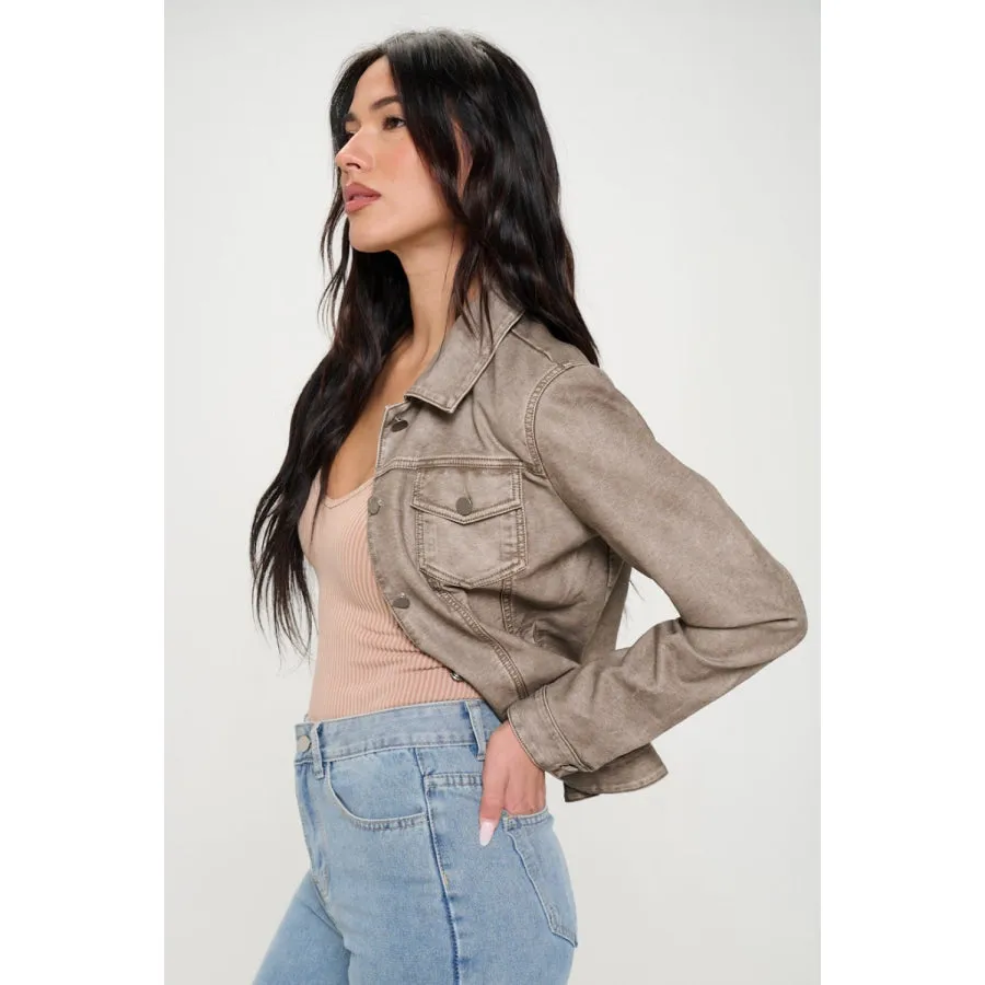 Coalition LA Button Down Cargo Vegan Leather Shacket