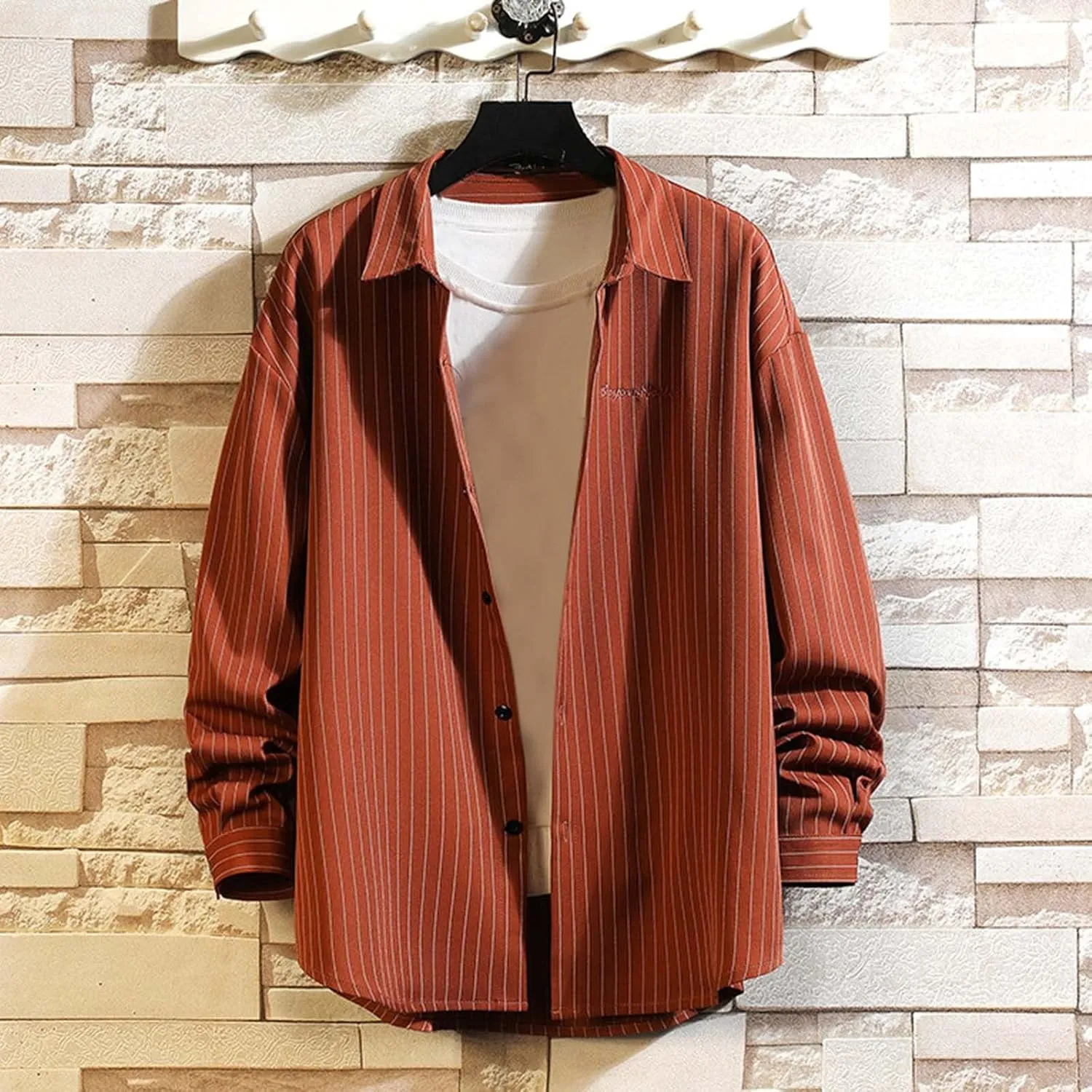 Colo Undershirts for Men Mens Fashion Business Leisure Large Stripe Long Sleeve X Shirt
