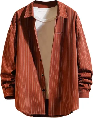 Colo Undershirts for Men Mens Fashion Business Leisure Large Stripe Long Sleeve X Shirt