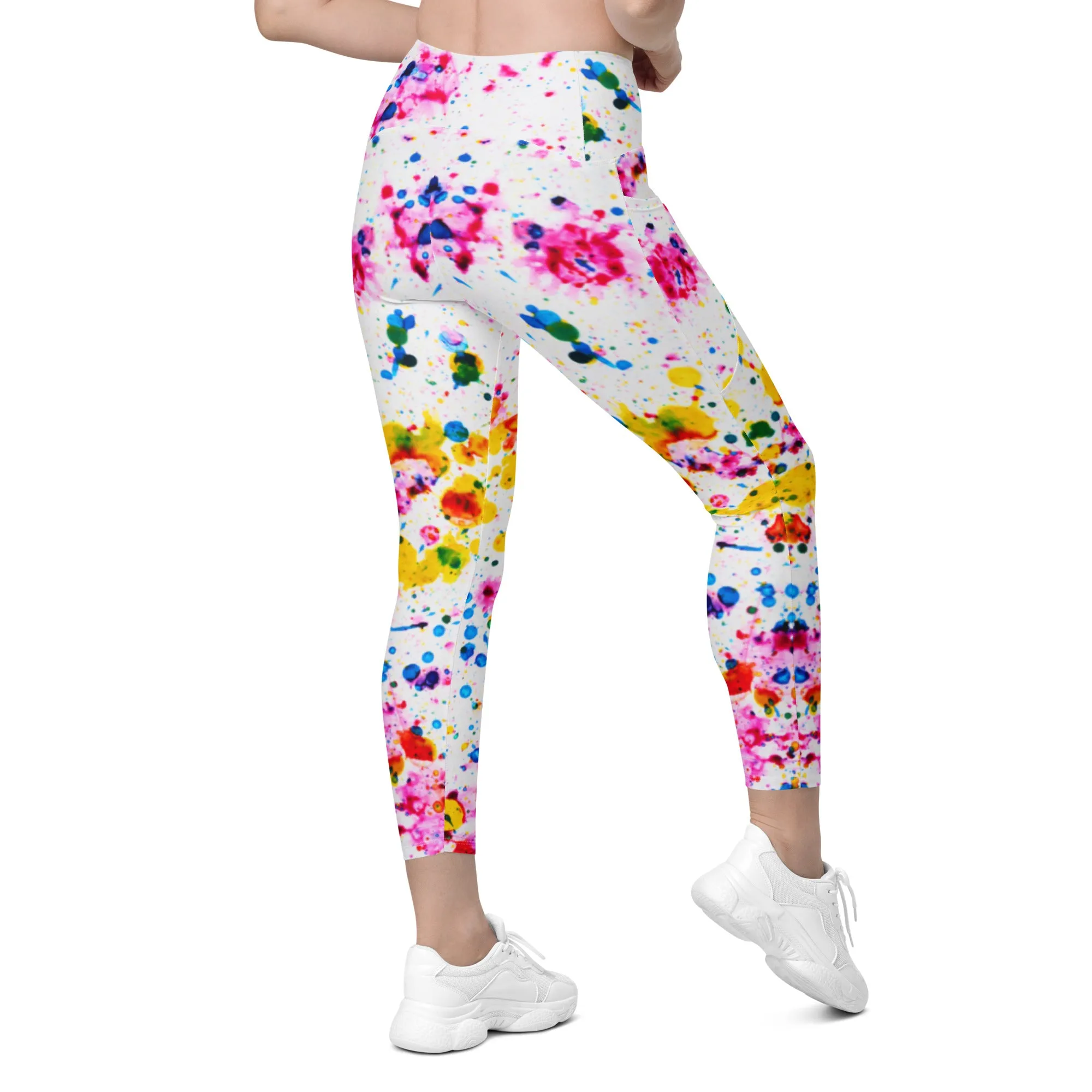 Colorful Splash Crossover Leggings with Pockets, lioness-love