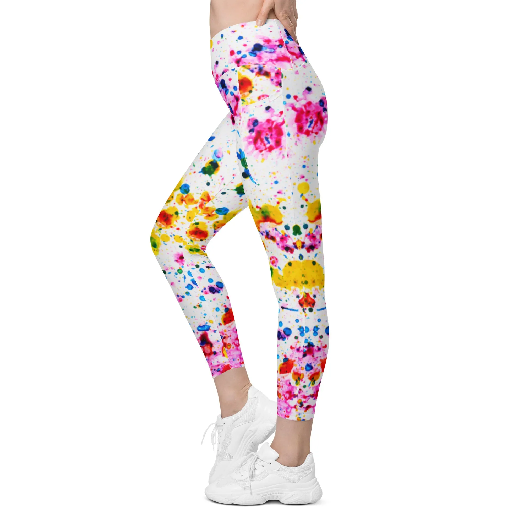 Colorful Splash Crossover Leggings with Pockets, lioness-love