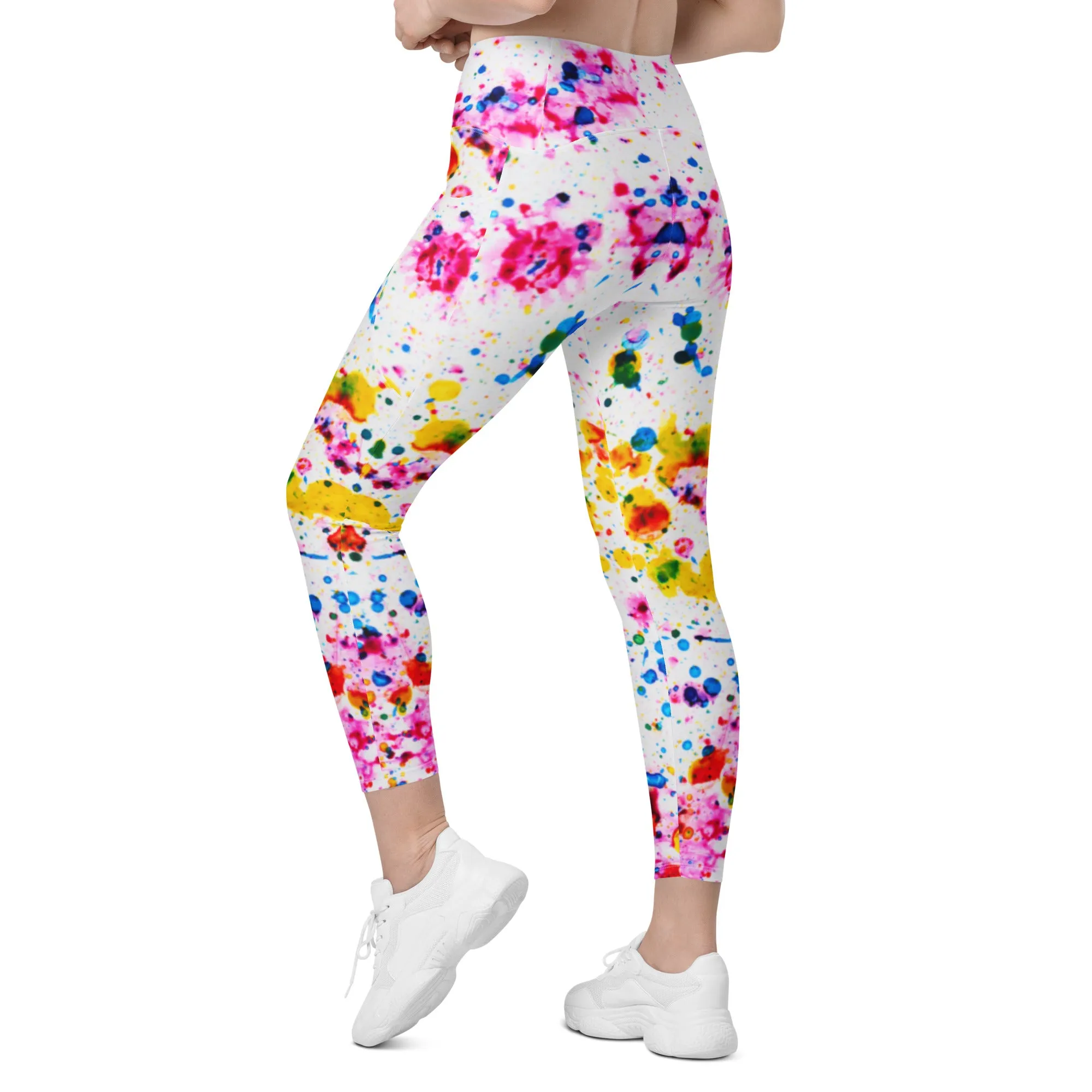 Colorful Splash Crossover Leggings with Pockets, lioness-love