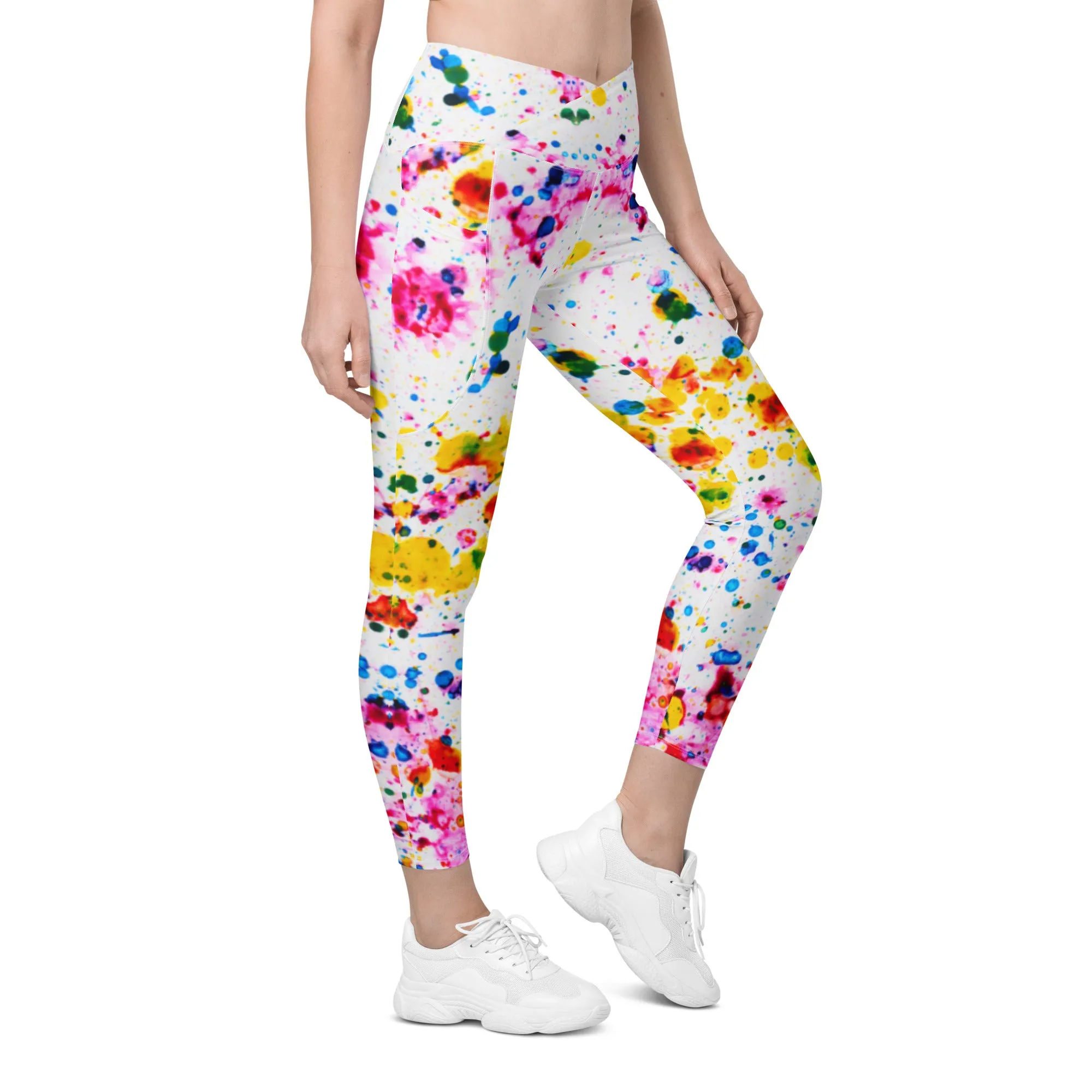 Colorful Splash Crossover Leggings with Pockets, lioness-love