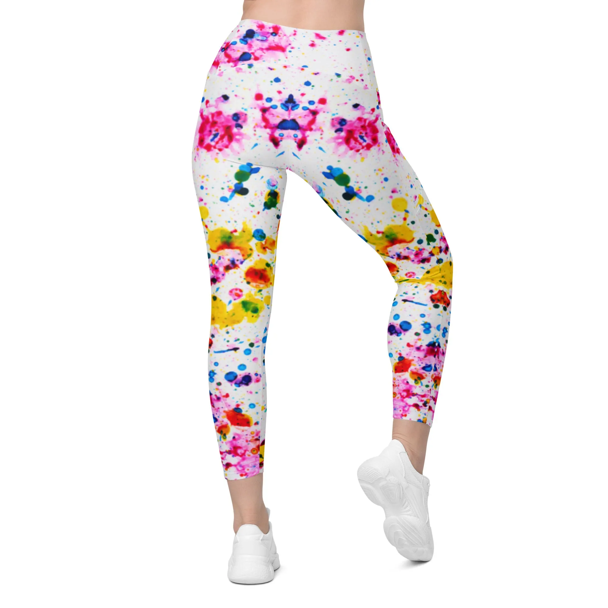 Colorful Splash Crossover Leggings with Pockets, lioness-love