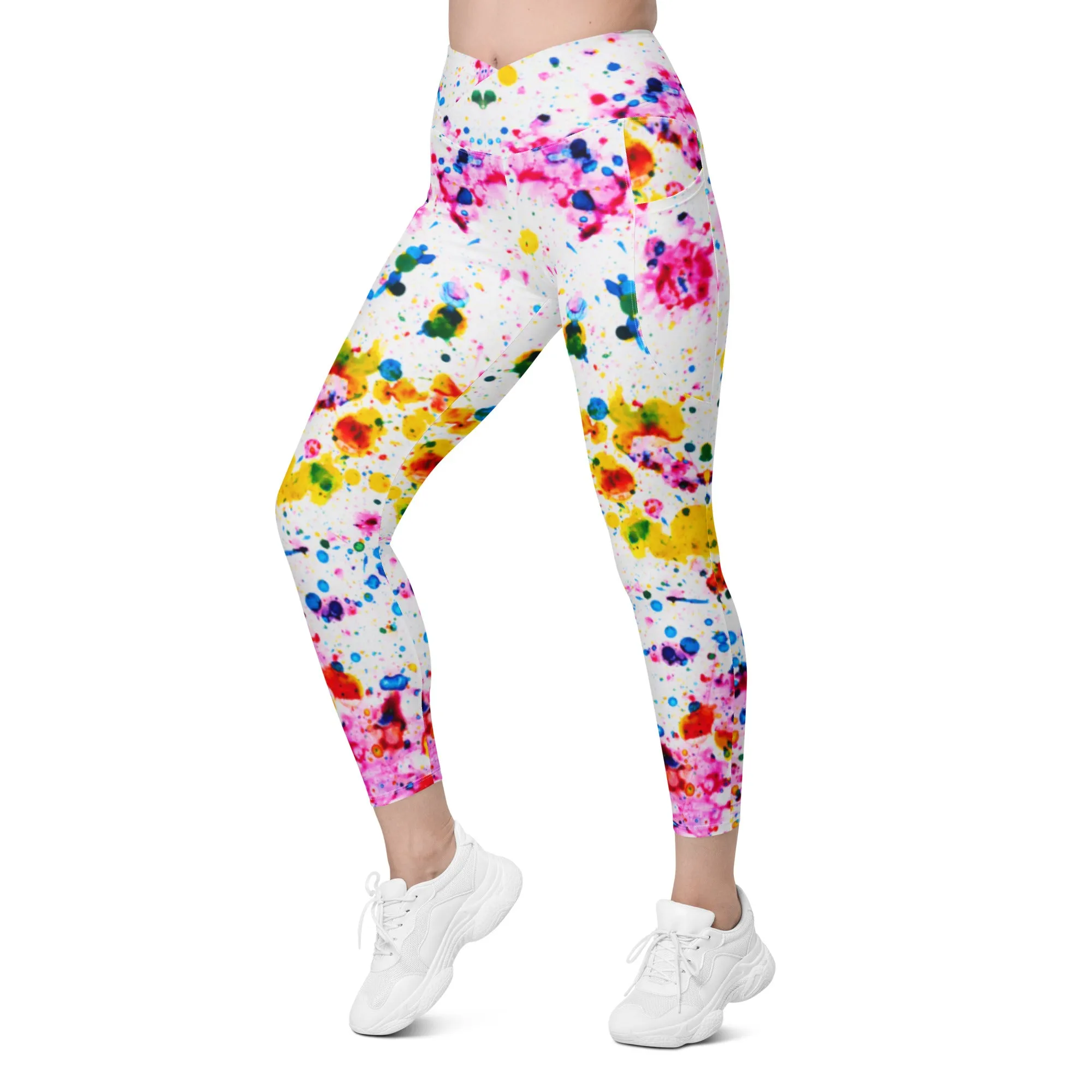 Colorful Splash Crossover Leggings with Pockets, lioness-love