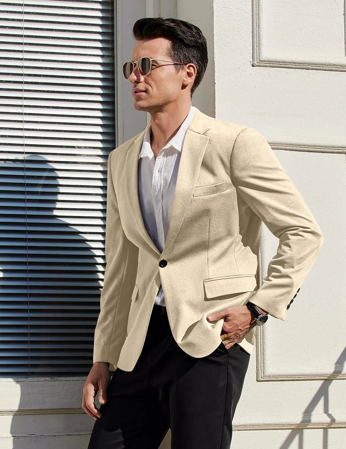 COOFANDY Mens Blazer Jacket One Button Casual Suit Jackets Stretch Knit Sport Coat