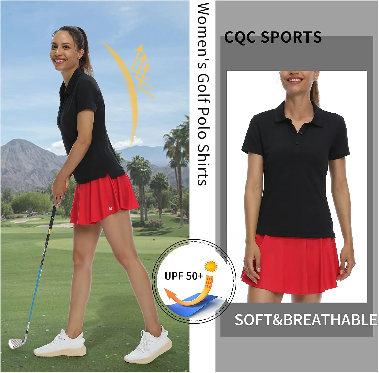 CQC Women's Golf Polo Shirts Quick Dry Short Sleeve Athletic Sport Shirts Tennis Tops UPF 50 