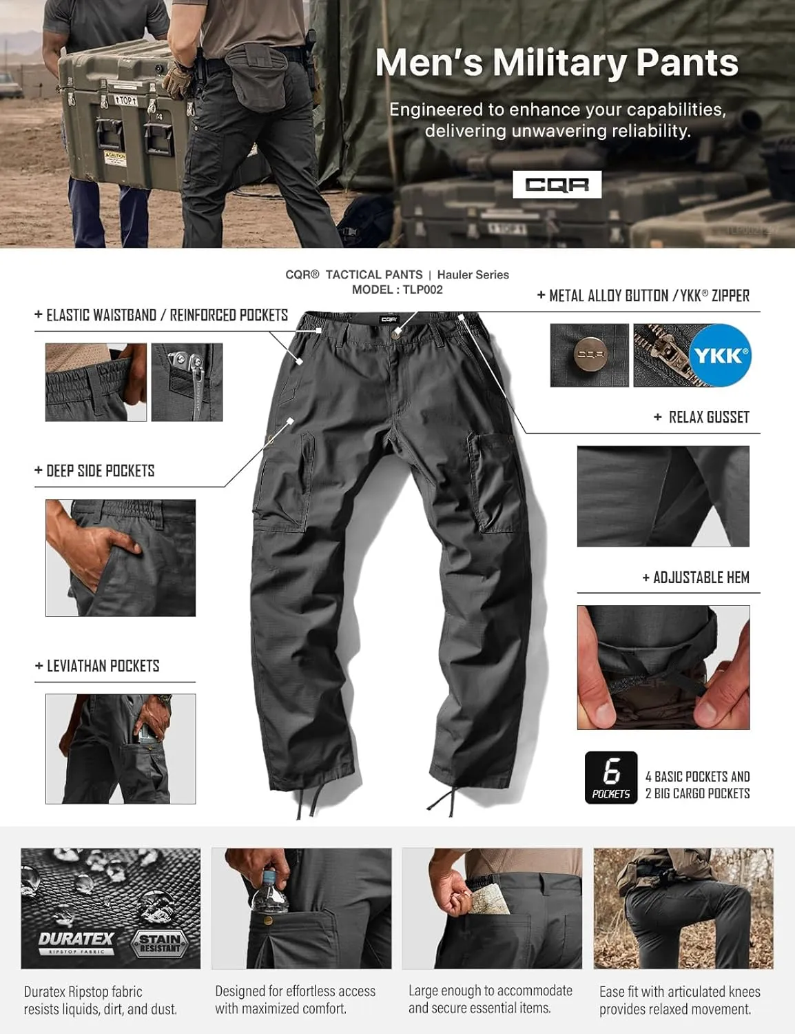 CQR Men's Military Cargo Pants, Water Resistant Ripstop Army Combat Tactical Pants, Outdoor Hunting Hiking EDC Work Pants