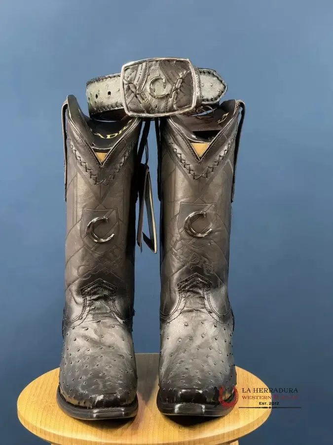 CUADRA BOOTS OSTRICH EVEREST GREY LASER & WOVEN NARROW SQUARE TOE