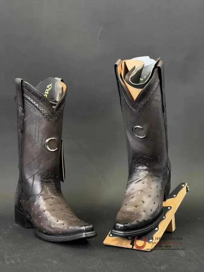 CUADRA BOOTS OSTRICH EVEREST GREY LASER & WOVEN NARROW SQUARE TOE