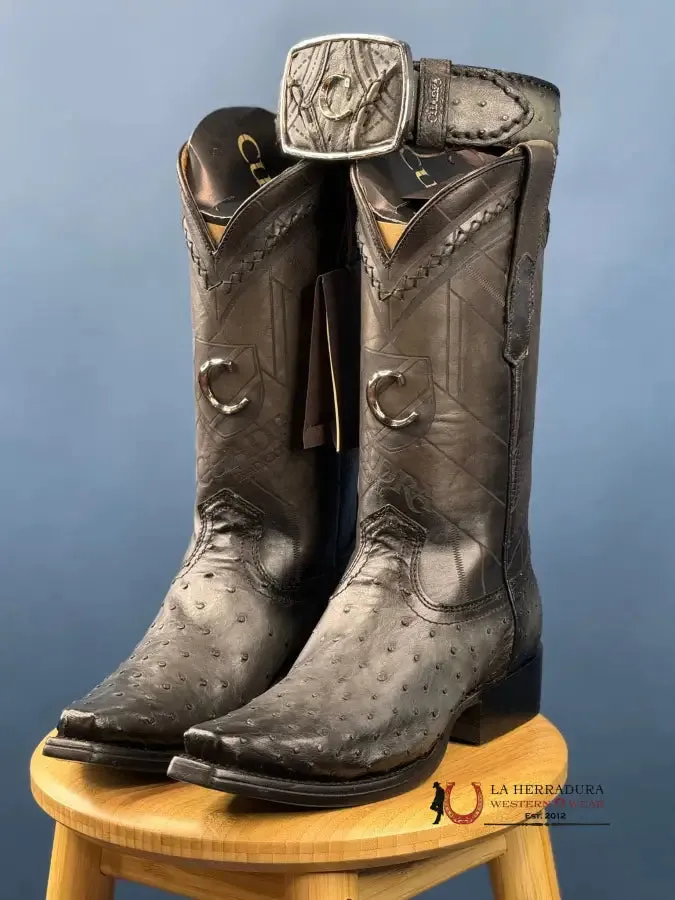 CUADRA BOOTS OSTRICH EVEREST GREY LASER & WOVEN NARROW SQUARE TOE