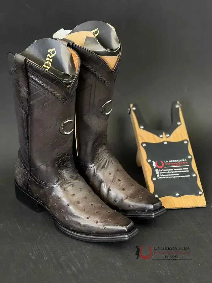CUADRA BOOTS OSTRICH EVEREST GREY LASER & WOVEN NARROW SQUARE TOE