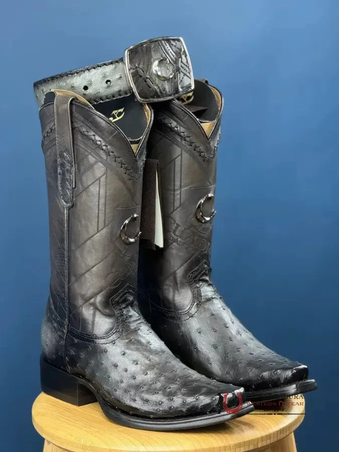 CUADRA BOOTS OSTRICH EVEREST GREY LASER & WOVEN NARROW SQUARE TOE