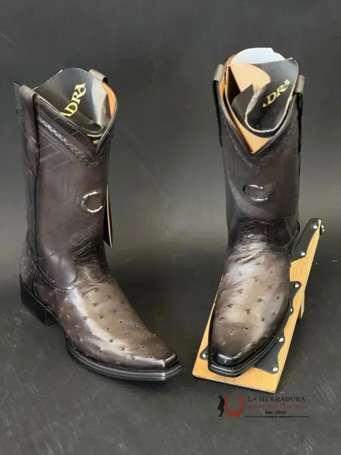 CUADRA BOOTS OSTRICH EVEREST GREY LASER & WOVEN NARROW SQUARE TOE