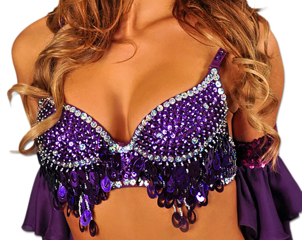 Dangle Embellished Sequin Belly Dance Bra Top
