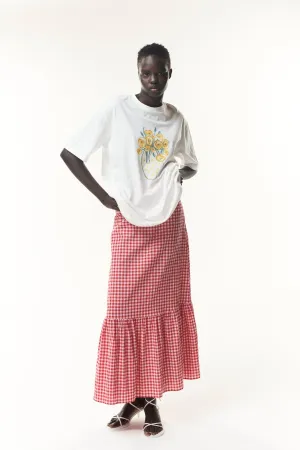 Darya Red Gingham Midi Skirt RENTAL