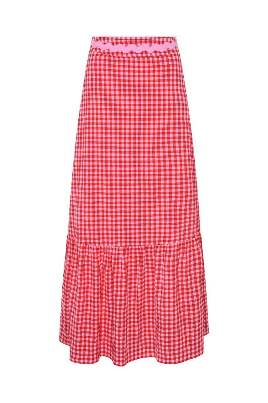 Darya Red Gingham Midi Skirt RENTAL